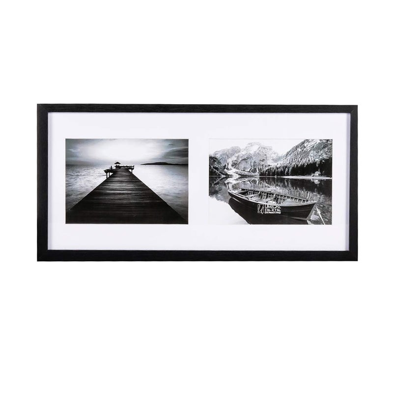 UMICAL Picture Frame Photo Collage Frame Black Wooden Wall Frame (5x7 Matted - 2 Opening) - Image 1